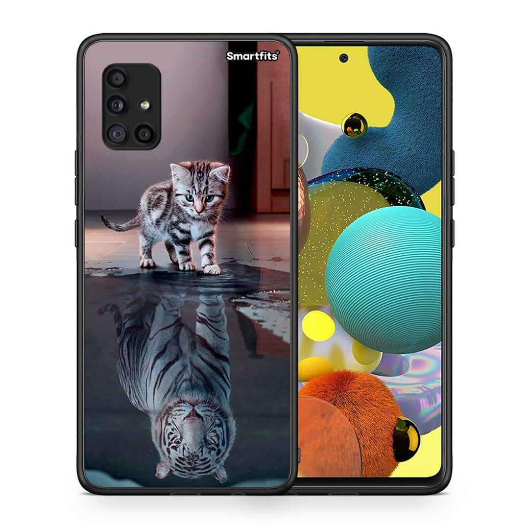 Θήκη Samsung Galaxy A51 5G Tiger Cute από τη Smartfits με σχέδιο στο πίσω μέρος και μαύρο περίβλημα | Samsung Galaxy A51 5G Tiger Cute case with colorful back and black bezels