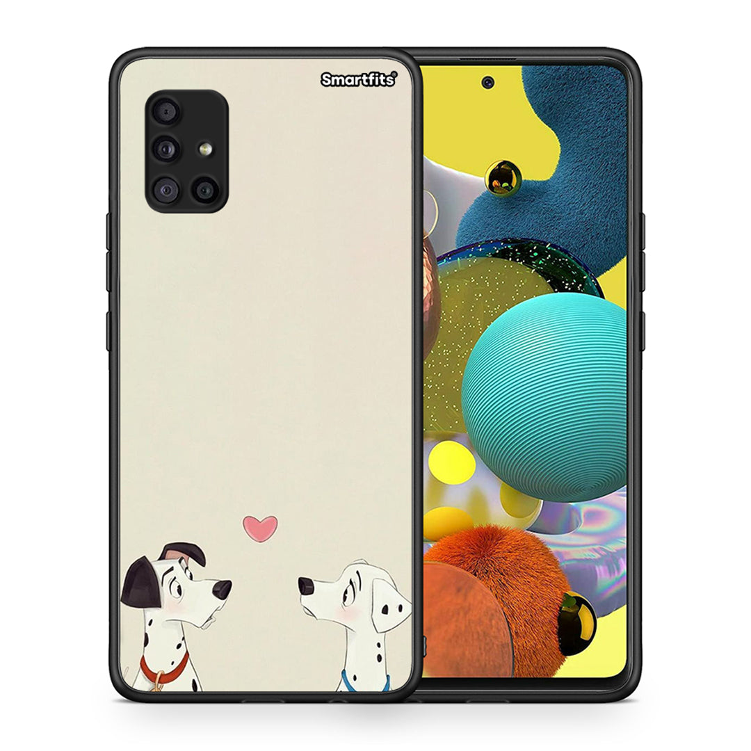 Θήκη Samsung Galaxy A51 5G Dalmatians Love από τη Smartfits με σχέδιο στο πίσω μέρος και μαύρο περίβλημα | Samsung Galaxy A51 5G Dalmatians Love case with colorful back and black bezels