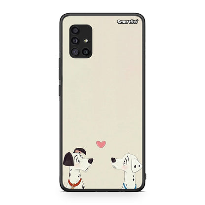 Samsung Galaxy A51 5G Dalmatians Love θήκη από τη Smartfits με σχέδιο στο πίσω μέρος και μαύρο περίβλημα | Smartphone case with colorful back and black bezels by Smartfits