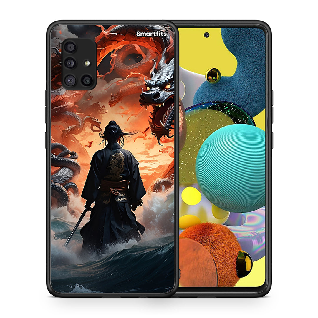 Θήκη Samsung Galaxy A51 5G Dragons Fight από τη Smartfits με σχέδιο στο πίσω μέρος και μαύρο περίβλημα | Samsung Galaxy A51 5G Dragons Fight case with colorful back and black bezels