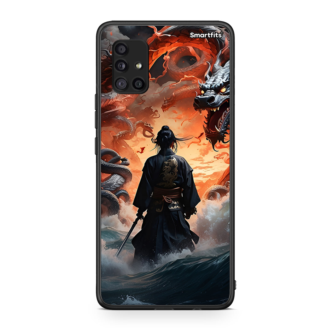 Samsung Galaxy A51 5G Dragons Fight θήκη από τη Smartfits με σχέδιο στο πίσω μέρος και μαύρο περίβλημα | Smartphone case with colorful back and black bezels by Smartfits