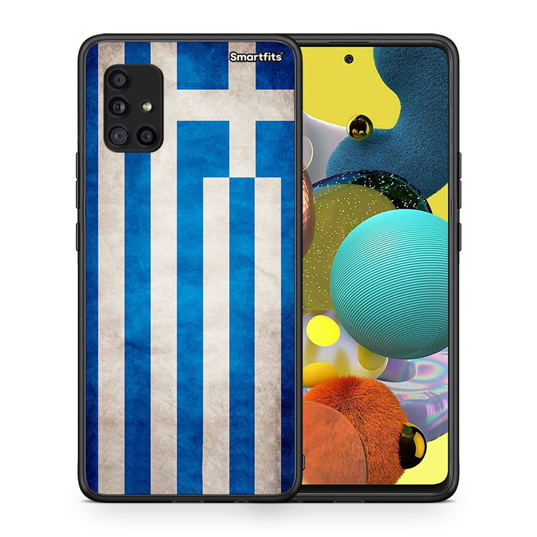 Θήκη Samsung Galaxy A51 5G Greek Flag από τη Smartfits με σχέδιο στο πίσω μέρος και μαύρο περίβλημα | Samsung Galaxy A51 5G Greek Flag case with colorful back and black bezels