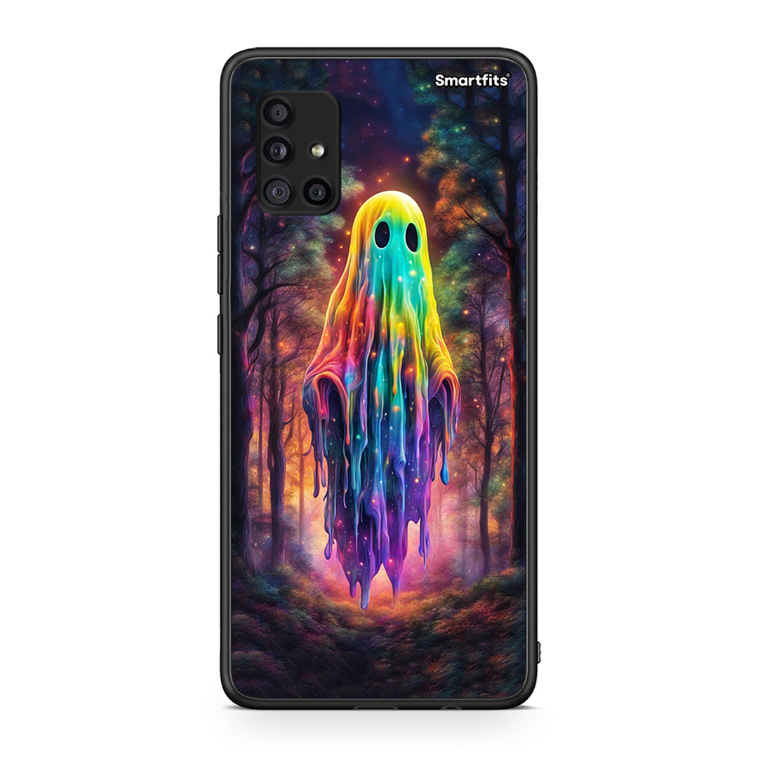 Samsung Galaxy A51 5G Halloween Ghost θήκη από τη Smartfits με σχέδιο στο πίσω μέρος και μαύρο περίβλημα | Smartphone case with colorful back and black bezels by Smartfits