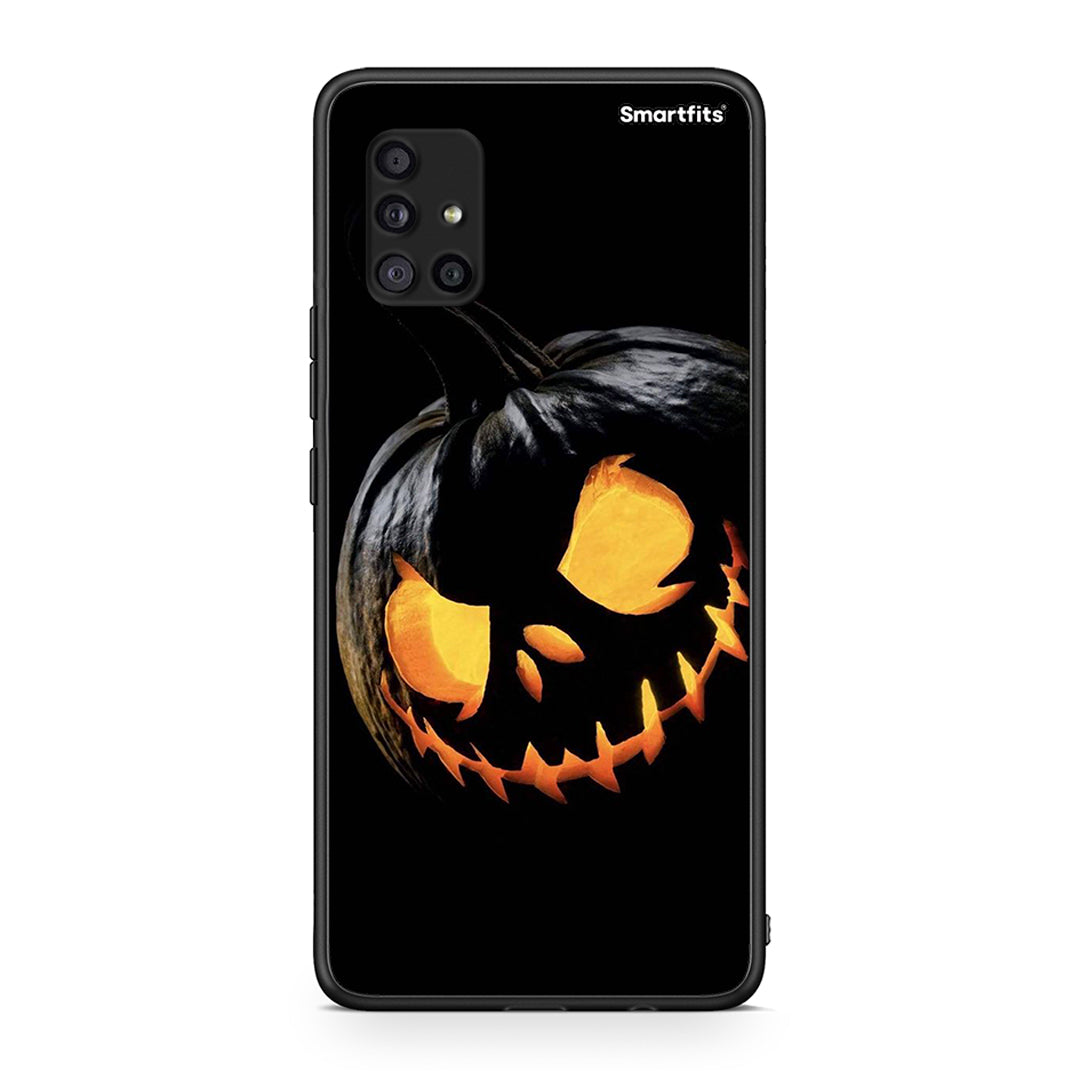 Samsung Galaxy A51 5G Halloween Scary Pumpkin Θήκη από τη Smartfits με σχέδιο στο πίσω μέρος και μαύρο περίβλημα | Smartphone case with colorful back and black bezels by Smartfits