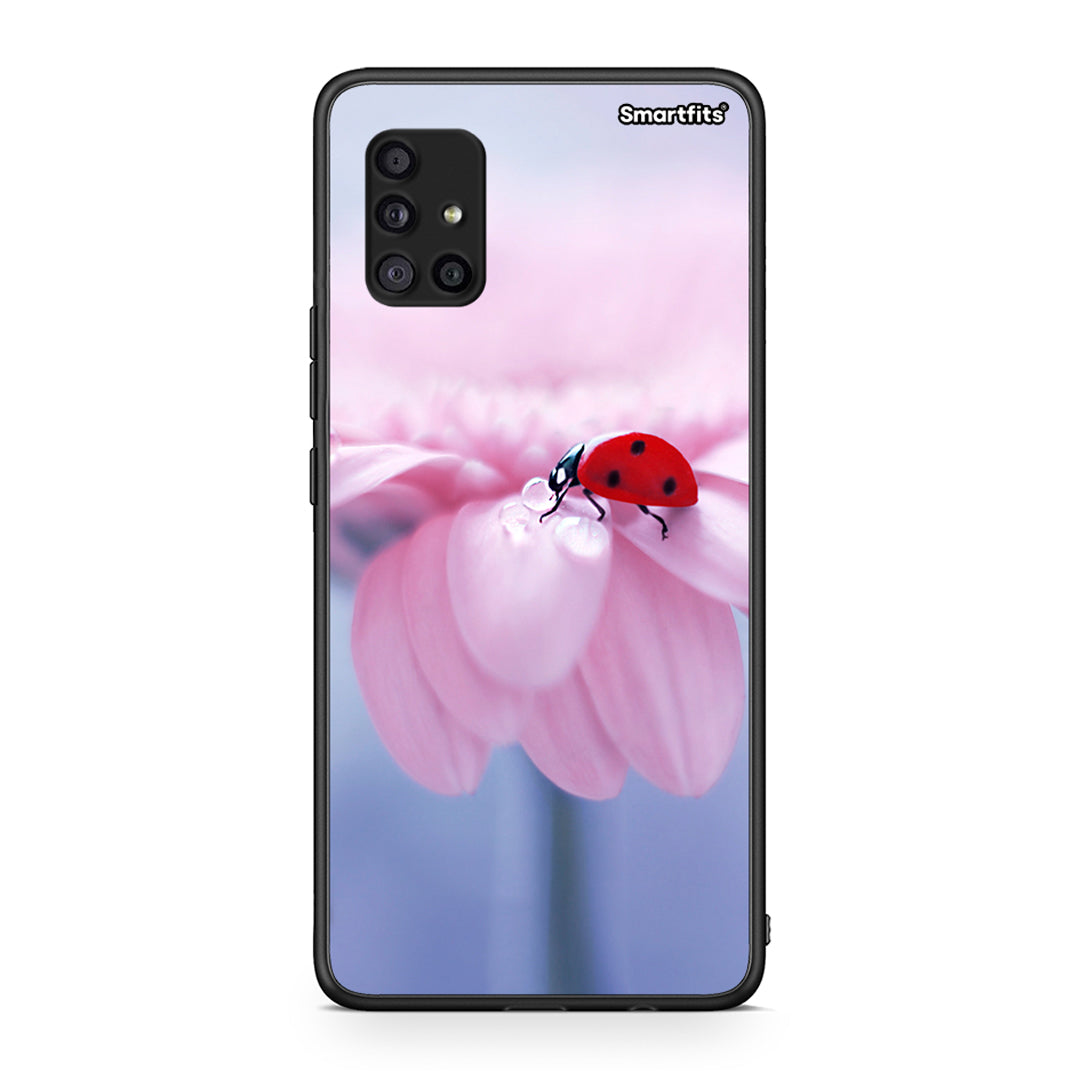 Samsung Galaxy A51 5G Ladybug Flower θήκη από τη Smartfits με σχέδιο στο πίσω μέρος και μαύρο περίβλημα | Smartphone case with colorful back and black bezels by Smartfits