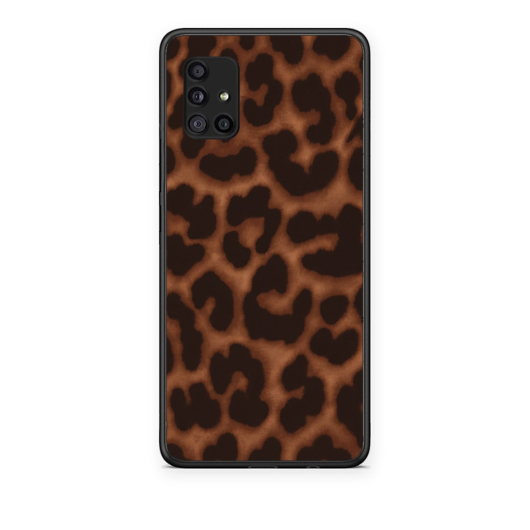 Θήκη Samsung Galaxy A51 5G Leopard Print Dark Brown από τη Smartfits με σχέδιο στο πίσω μέρος και μαύρο περίβλημα | Samsung Galaxy A51 5G Leopard Print Dark Brown case with colorful back and black bezels