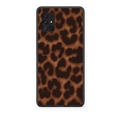 Θήκη Samsung Galaxy A51 5G Leopard Print Dark Brown από τη Smartfits με σχέδιο στο πίσω μέρος και μαύρο περίβλημα | Samsung Galaxy A51 5G Leopard Print Dark Brown case with colorful back and black bezels