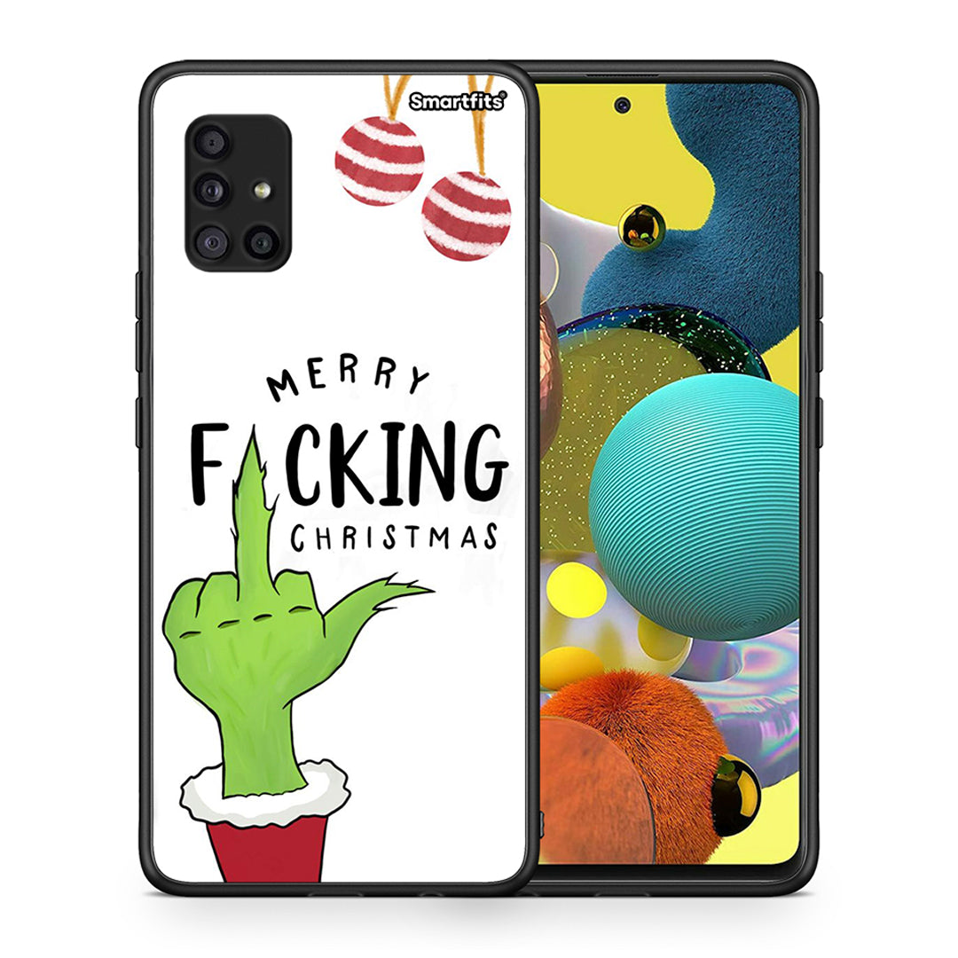 Θήκη Samsung Galaxy A51 5G Merry F Xmas από τη Smartfits με σχέδιο στο πίσω μέρος και μαύρο περίβλημα | Samsung Galaxy A51 5G Merry F Xmas case with colorful back and black bezels