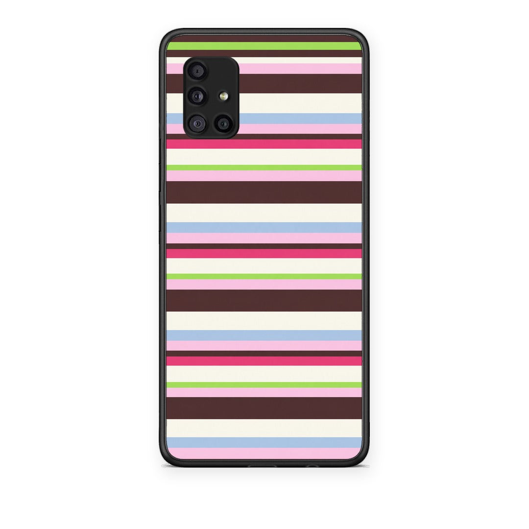 Θήκη Samsung Galaxy A51 5G Multicolour Horizontal Stripes από τη Smartfits με σχέδιο στο πίσω μέρος και μαύρο περίβλημα | Samsung Galaxy A51 5G Multicolour Horizontal Stripes case with colorful back and black bezels