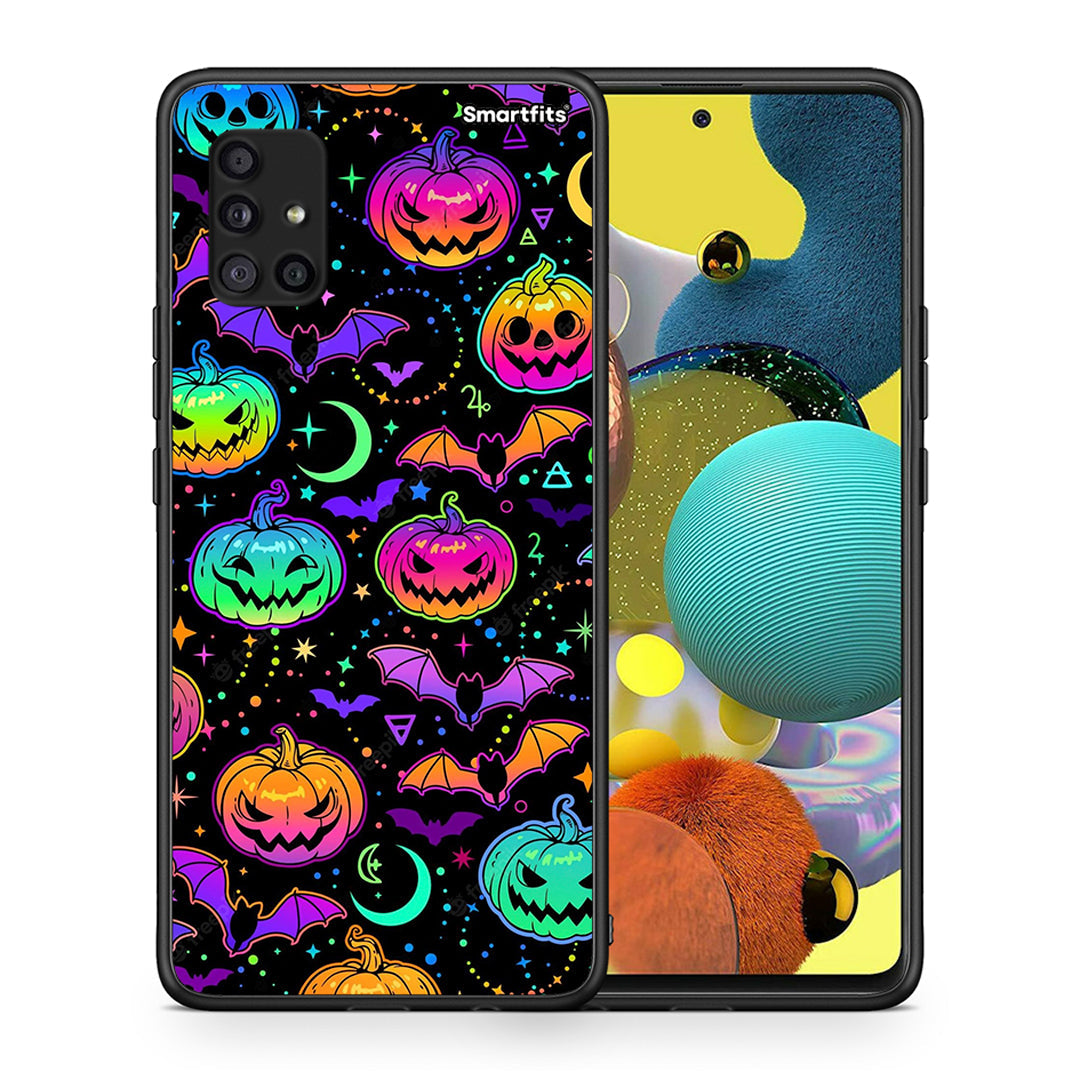 Θήκη Samsung Galaxy A51 5G Neon Halloween από τη Smartfits με σχέδιο στο πίσω μέρος και μαύρο περίβλημα | Samsung Galaxy A51 5G Neon Halloween case with colorful back and black bezels