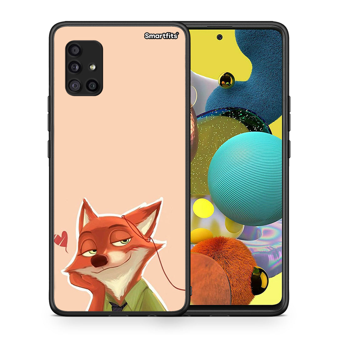 Θήκη Samsung Galaxy A51 5G Nick Wilde And Judy Hopps Love 1 από τη Smartfits με σχέδιο στο πίσω μέρος και μαύρο περίβλημα | Samsung Galaxy A51 5G Nick Wilde And Judy Hopps Love 1 case with colorful back and black bezels