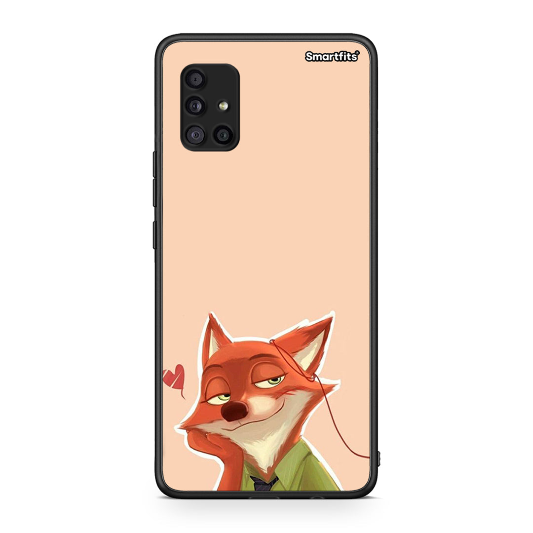 Samsung Galaxy A51 5G Nick Wilde And Judy Hopps Love 1 θήκη από τη Smartfits με σχέδιο στο πίσω μέρος και μαύρο περίβλημα | Smartphone case with colorful back and black bezels by Smartfits