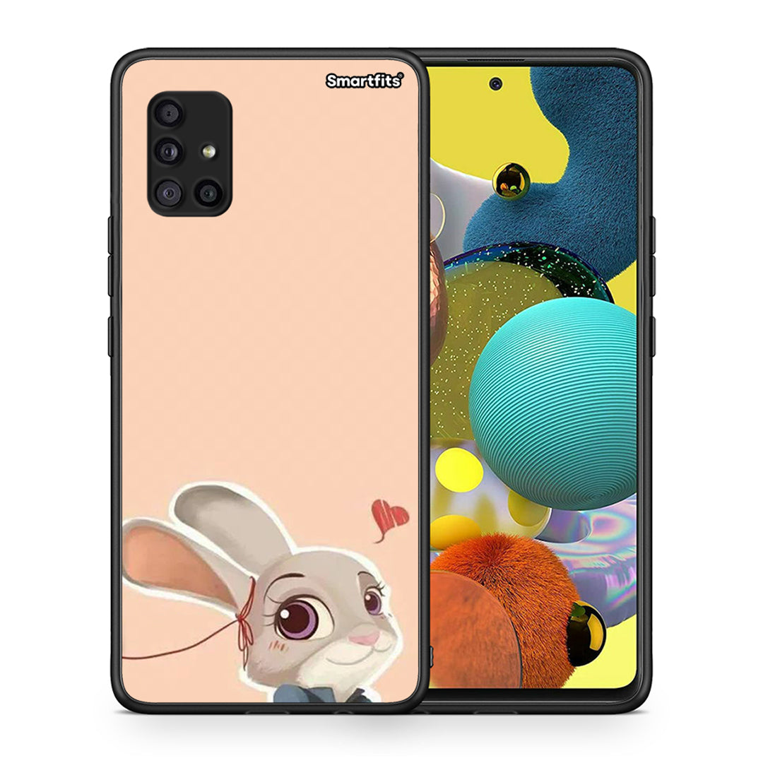 Θήκη Samsung Galaxy A51 5G Nick Wilde And Judy Hopps Love 2 από τη Smartfits με σχέδιο στο πίσω μέρος και μαύρο περίβλημα | Samsung Galaxy A51 5G Nick Wilde And Judy Hopps Love 2 case with colorful back and black bezels