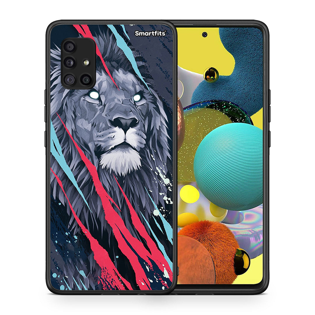 Θήκη Samsung Galaxy A51 5G Lion Designer PopArt από τη Smartfits με σχέδιο στο πίσω μέρος και μαύρο περίβλημα | Samsung Galaxy A51 5G Lion Designer PopArt case with colorful back and black bezels