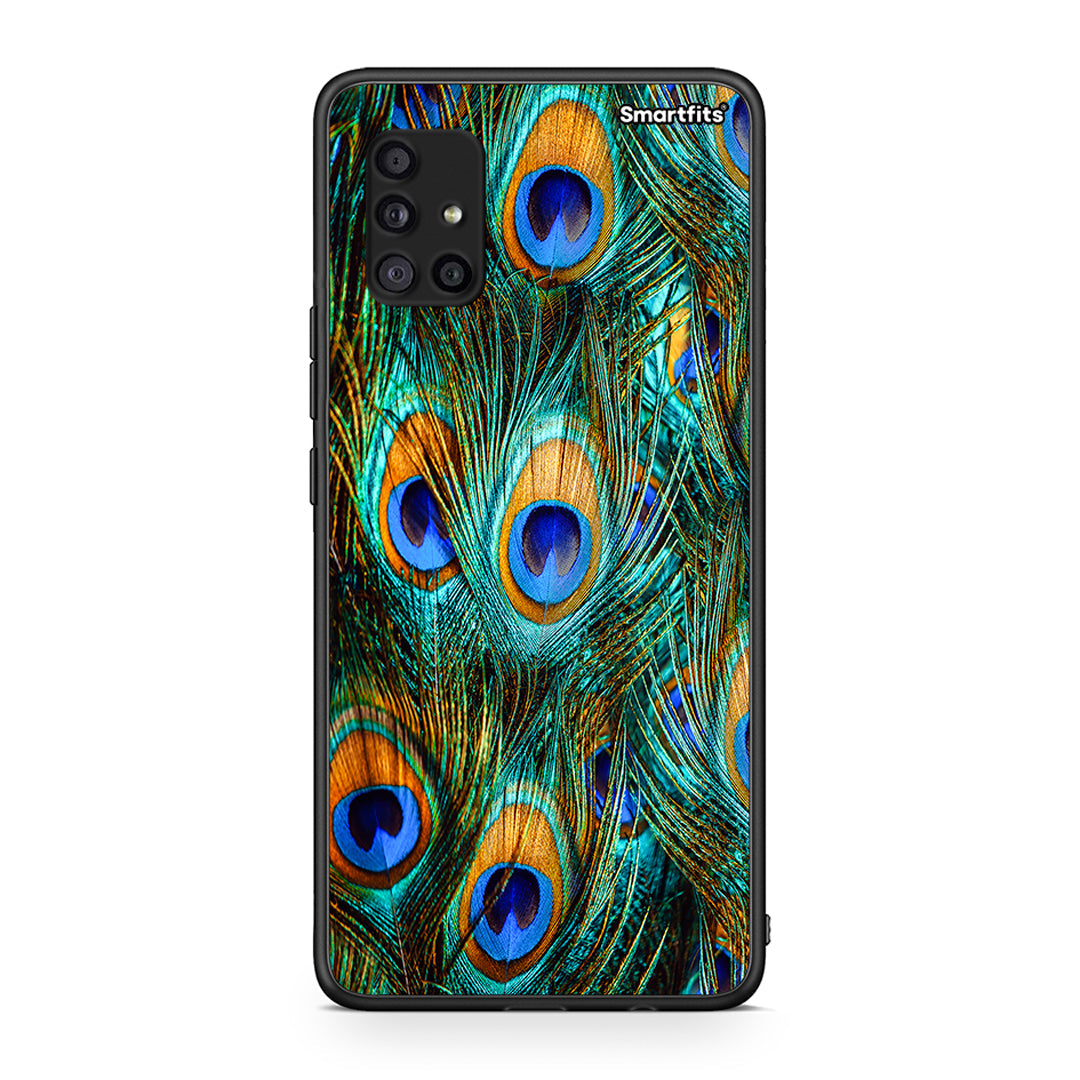 Samsung Galaxy A51 5G Real Peacock Feathers θήκη από τη Smartfits με σχέδιο στο πίσω μέρος και μαύρο περίβλημα | Smartphone case with colorful back and black bezels by Smartfits