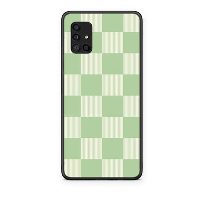 Θήκη Samsung Galaxy A51 5G Sage and Cream Striped Checks από τη Smartfits με σχέδιο στο πίσω μέρος και μαύρο περίβλημα | Samsung Galaxy A51 5G Sage and Cream Striped Checks case with colorful back and black bezels