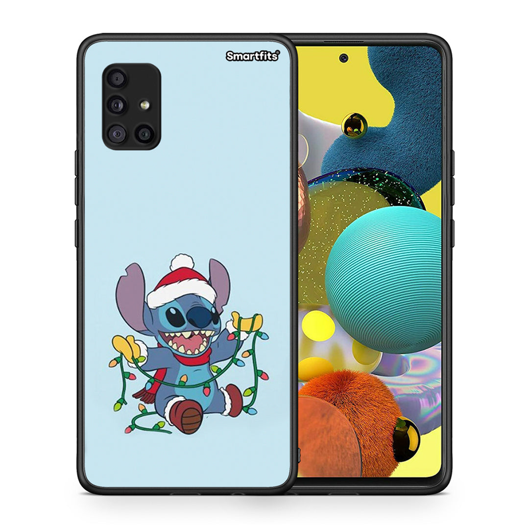 Θήκη Samsung Galaxy A51 5G Santa Stich από τη Smartfits με σχέδιο στο πίσω μέρος και μαύρο περίβλημα | Samsung Galaxy A51 5G Santa Stich case with colorful back and black bezels