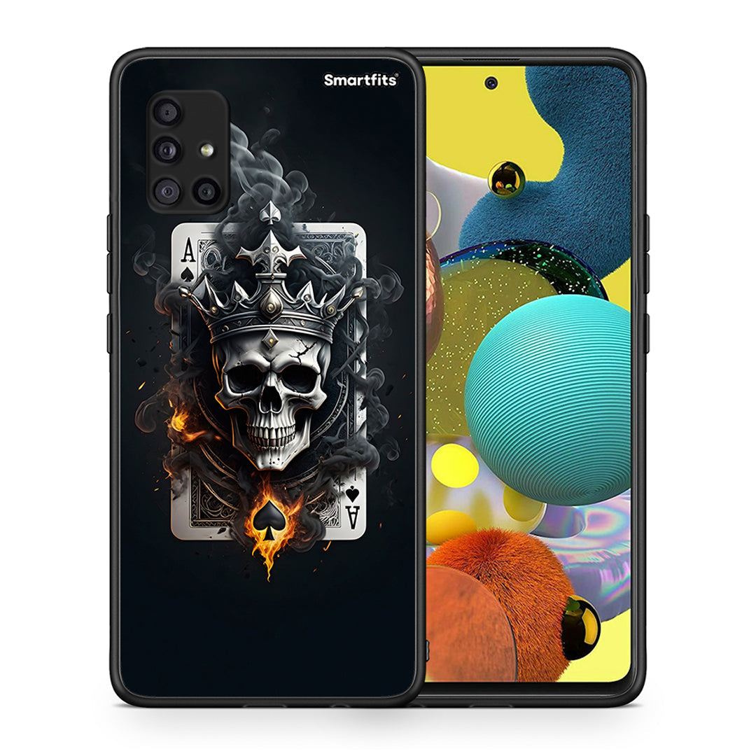 Θήκη Samsung Galaxy A51 5G Skull King Ace από τη Smartfits με σχέδιο στο πίσω μέρος και μαύρο περίβλημα | Samsung Galaxy A51 5G Skull King Ace case with colorful back and black bezels