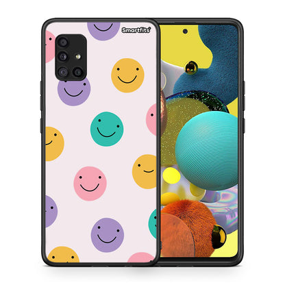 Θήκη Samsung Galaxy A51 5G Smiley Faces από τη Smartfits με σχέδιο στο πίσω μέρος και μαύρο περίβλημα | Samsung Galaxy A51 5G Smiley Faces case with colorful back and black bezels
