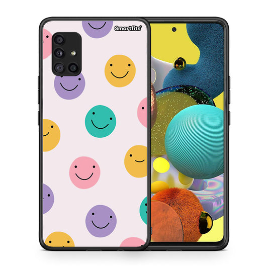 Θήκη Samsung Galaxy A51 5G Smiley Faces από τη Smartfits με σχέδιο στο πίσω μέρος και μαύρο περίβλημα | Samsung Galaxy A51 5G Smiley Faces case with colorful back and black bezels