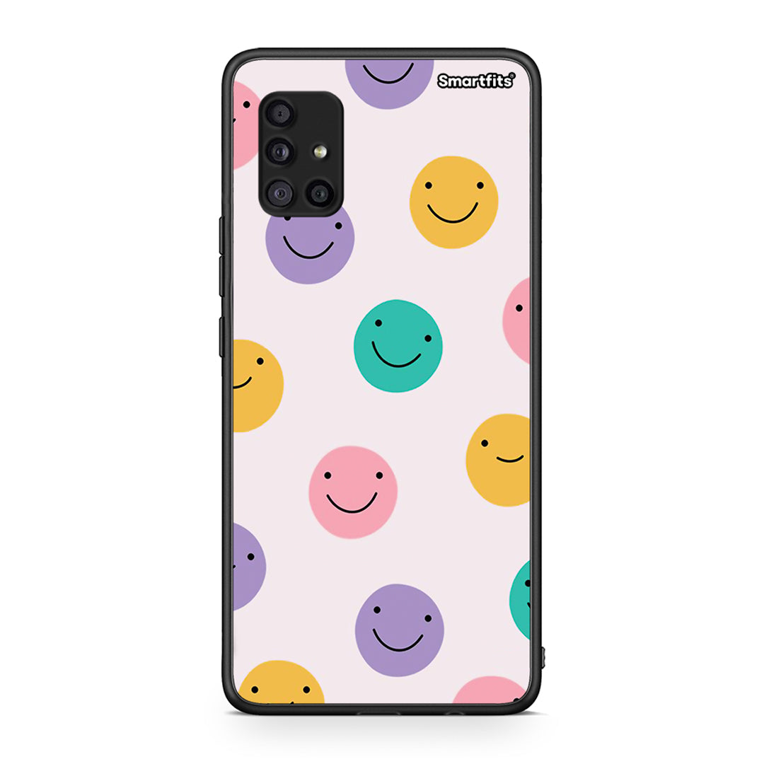 Samsung Galaxy A51 5G Smiley Faces θήκη από τη Smartfits με σχέδιο στο πίσω μέρος και μαύρο περίβλημα | Smartphone case with colorful back and black bezels by Smartfits