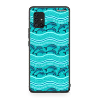 Thumbnail for Samsung Galaxy A51 5G Swimming Dolphins θήκη από τη Smartfits με σχέδιο στο πίσω μέρος και μαύρο περίβλημα | Smartphone case with colorful back and black bezels by Smartfits