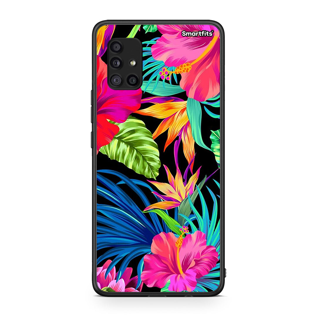 Samsung Galaxy A51 5G Tropical Flowers θήκη από τη Smartfits με σχέδιο στο πίσω μέρος και μαύρο περίβλημα | Smartphone case with colorful back and black bezels by Smartfits