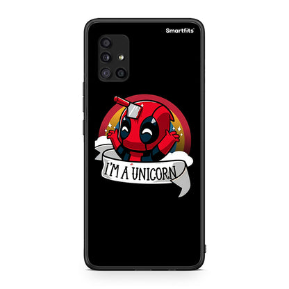 Samsung Galaxy A51 5G Unicorn Deadpool θήκη από τη Smartfits με σχέδιο στο πίσω μέρος και μαύρο περίβλημα | Smartphone case with colorful back and black bezels by Smartfits