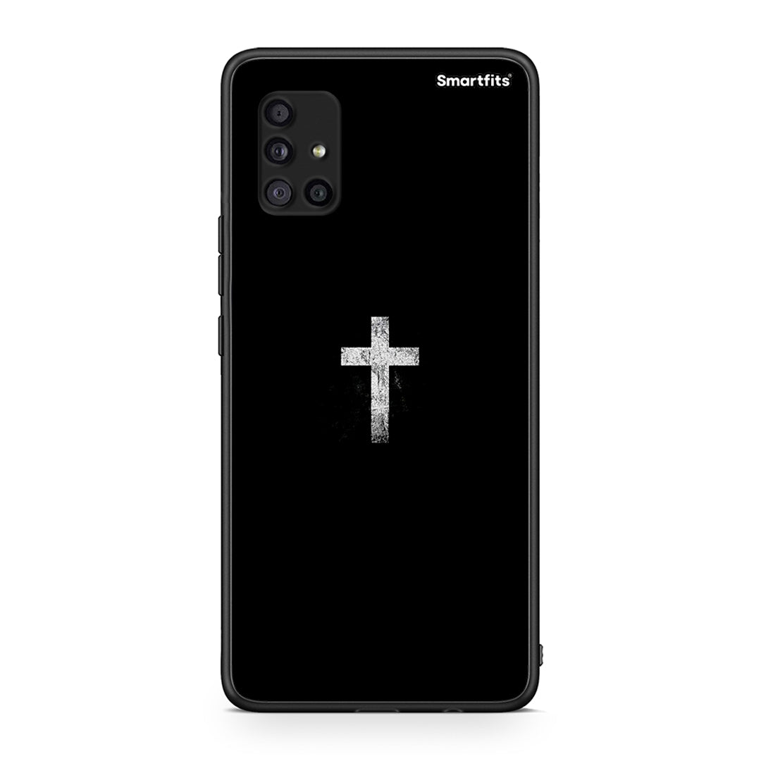 Samsung Galaxy A51 5G White Cross θήκη από τη Smartfits με σχέδιο στο πίσω μέρος και μαύρο περίβλημα | Smartphone case with colorful back and black bezels by Smartfits