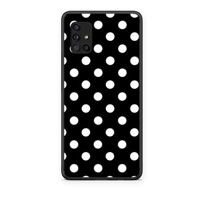 Θήκη Samsung Galaxy A51 5G White Polka Dots on Black από τη Smartfits με σχέδιο στο πίσω μέρος και μαύρο περίβλημα | Samsung Galaxy A51 5G White Polka Dots on Black case with colorful back and black bezels
