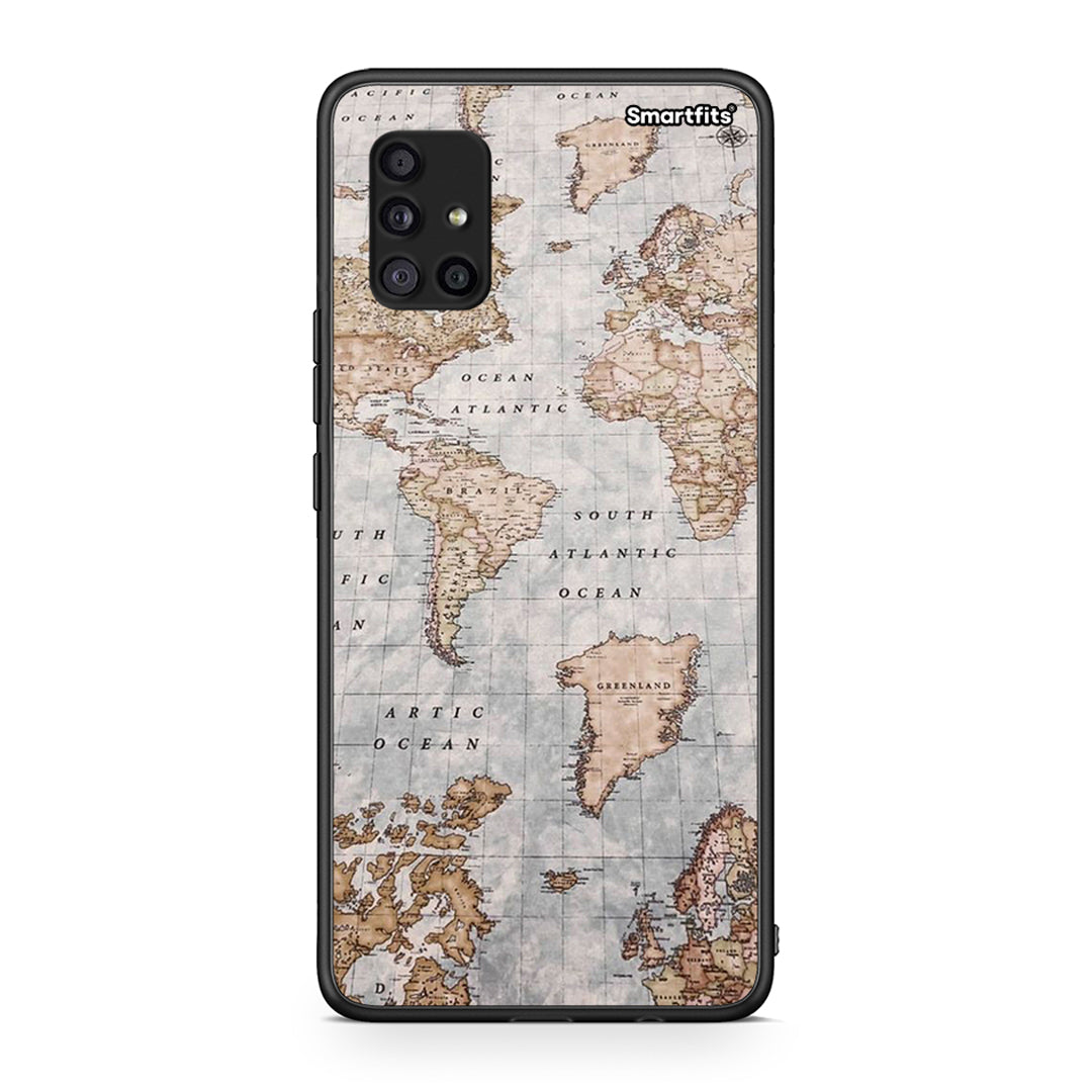 Samsung Galaxy A51 5G World Map Θήκη από τη Smartfits με σχέδιο στο πίσω μέρος και μαύρο περίβλημα | Smartphone case with colorful back and black bezels by Smartfits