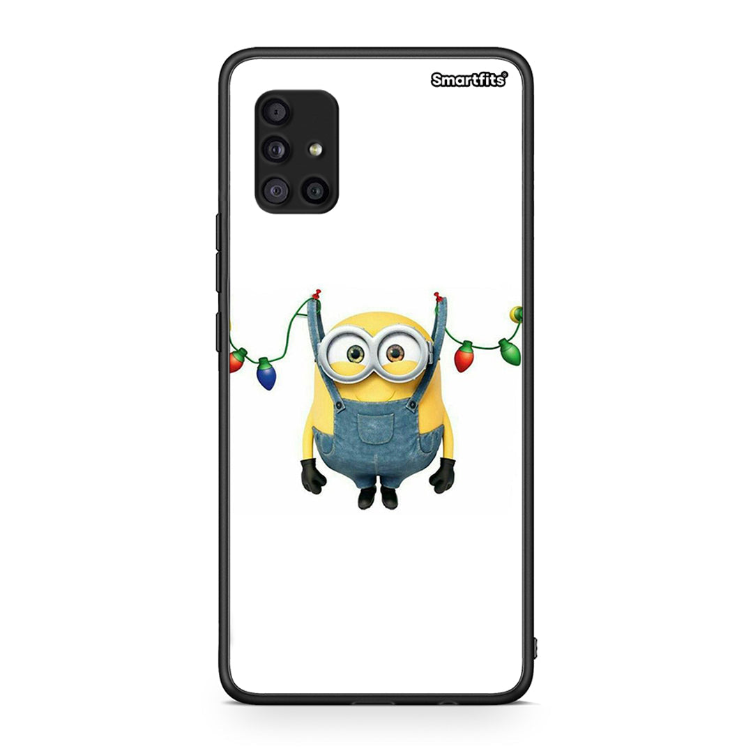 Samsung Galaxy A51 5G Xmas Minion Lights θήκη από τη Smartfits με σχέδιο στο πίσω μέρος και μαύρο περίβλημα | Smartphone case with colorful back and black bezels by Smartfits