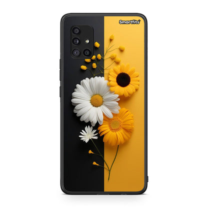 Samsung Galaxy A51 5G Yellow Daisies θήκη από τη Smartfits με σχέδιο στο πίσω μέρος και μαύρο περίβλημα | Smartphone case with colorful back and black bezels by Smartfits