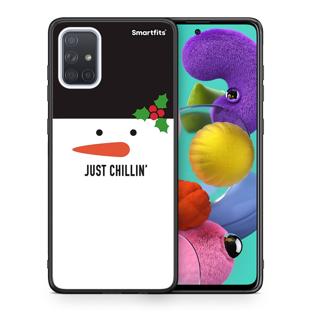 Θήκη Samsung A51 Christmas Chillin από τη Smartfits με σχέδιο στο πίσω μέρος και μαύρο περίβλημα | Samsung A51 Christmas Chillin case with colorful back and black bezels