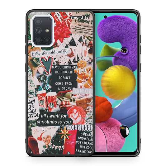 Θήκη Samsung A51 Christmas Happiness από τη Smartfits με σχέδιο στο πίσω μέρος και μαύρο περίβλημα | Samsung A51 Christmas Happiness case with colorful back and black bezels