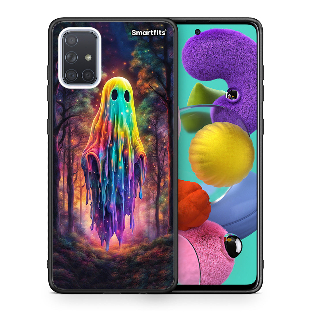 Θήκη Samsung A51 Halloween Ghost από τη Smartfits με σχέδιο στο πίσω μέρος και μαύρο περίβλημα | Samsung A51 Halloween Ghost case with colorful back and black bezels