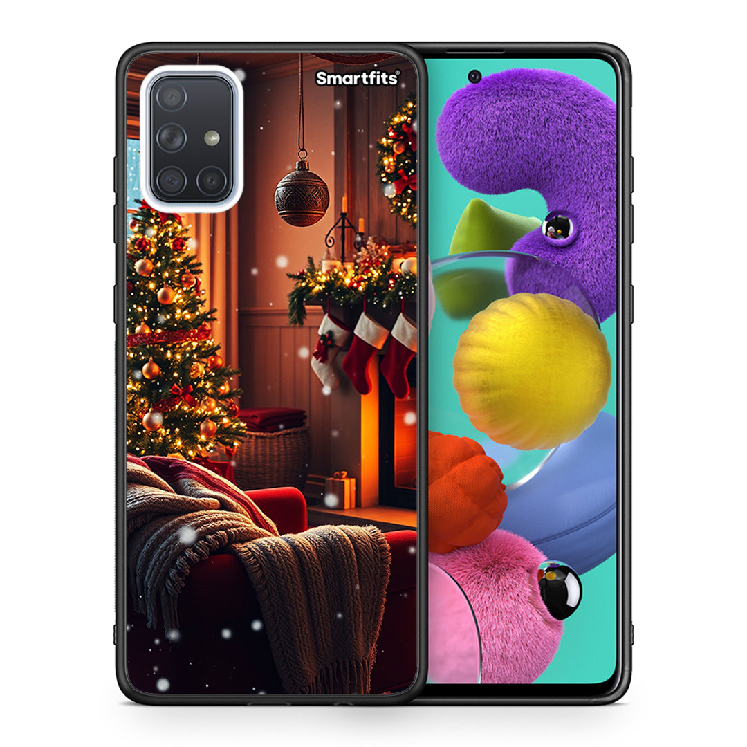 Θήκη Samsung A51 Home For Christmas από τη Smartfits με σχέδιο στο πίσω μέρος και μαύρο περίβλημα | Samsung A51 Home For Christmas case with colorful back and black bezels