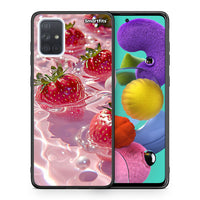 Thumbnail for Θήκη Samsung A51 Juicy Strawberries από τη Smartfits με σχέδιο στο πίσω μέρος και μαύρο περίβλημα | Samsung A51 Juicy Strawberries case with colorful back and black bezels