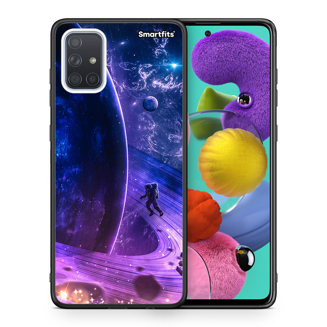 Θήκη Samsung A51 Lost Astronaut από τη Smartfits με σχέδιο στο πίσω μέρος και μαύρο περίβλημα | Samsung A51 Lost Astronaut case with colorful back and black bezels