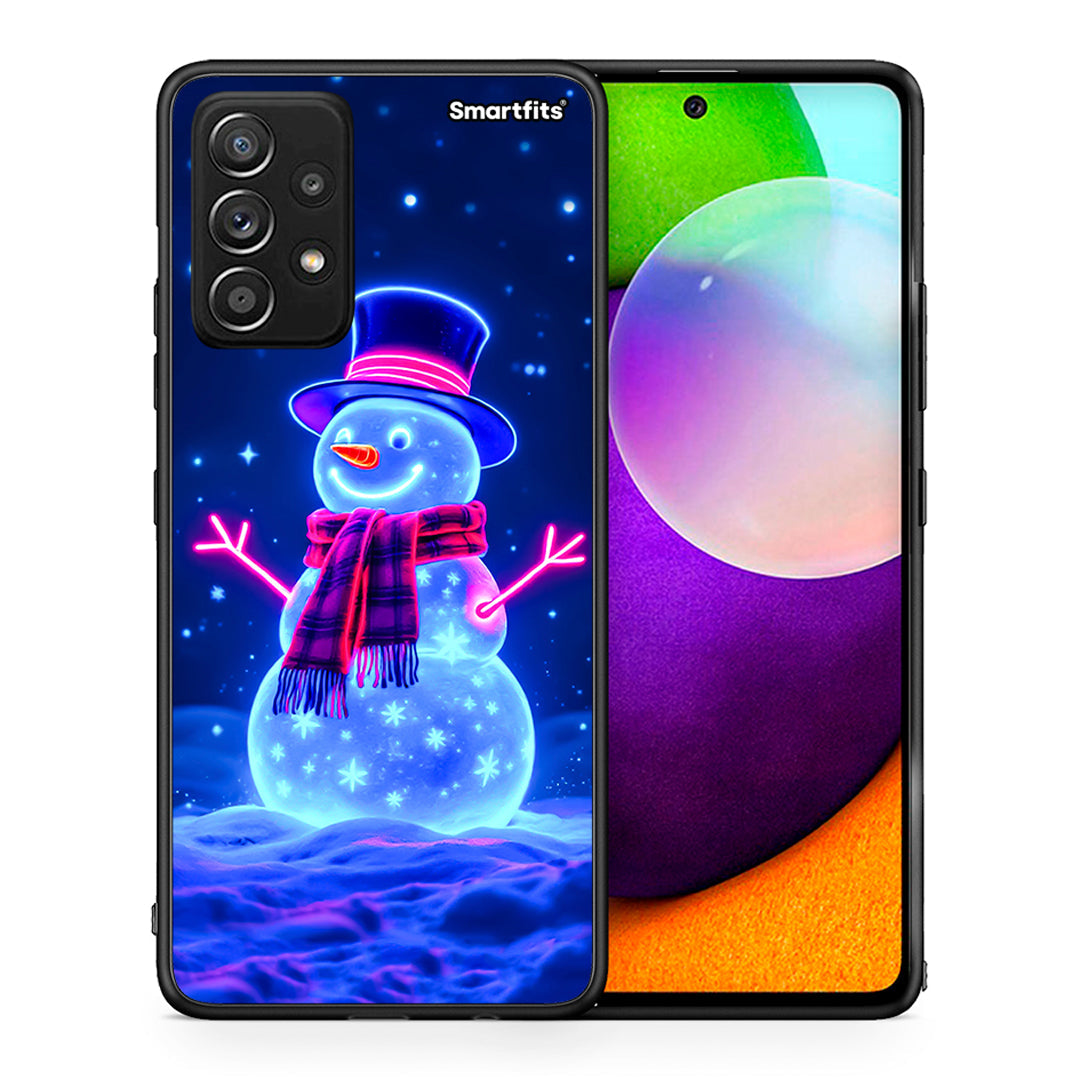 Θήκη Samsung Galaxy A52 Christmas Neon Snowman από τη Smartfits με σχέδιο στο πίσω μέρος και μαύρο περίβλημα | Samsung Galaxy A52 Christmas Neon Snowman case with colorful back and black bezels