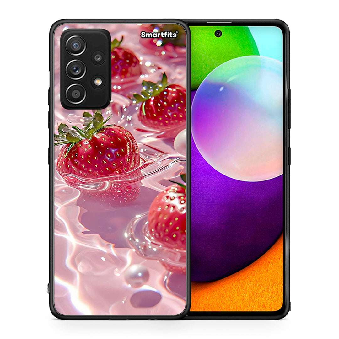 Θήκη Samsung Galaxy A52 Juicy Strawberries από τη Smartfits με σχέδιο στο πίσω μέρος και μαύρο περίβλημα | Samsung Galaxy A52 Juicy Strawberries case with colorful back and black bezels