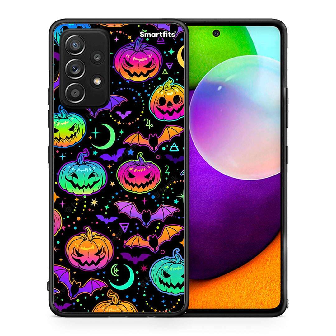 Θήκη Samsung Galaxy A52 Neon Halloween από τη Smartfits με σχέδιο στο πίσω μέρος και μαύρο περίβλημα | Samsung Galaxy A52 Neon Halloween case with colorful back and black bezels