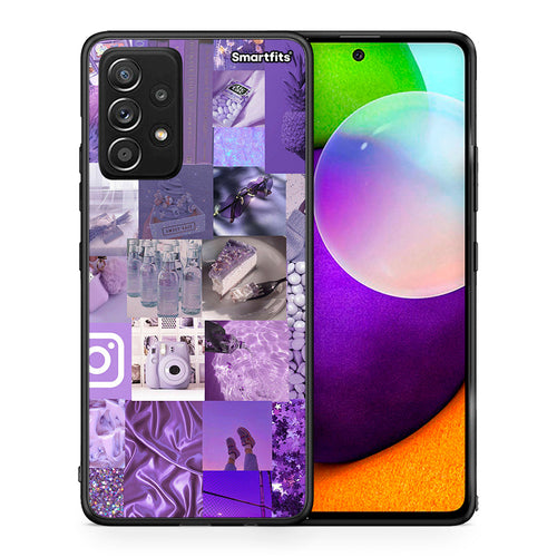 Θήκη Samsung Galaxy A52 Purple Aesthetic Collage από τη Smartfits με σχέδιο στο πίσω μέρος και μαύρο περίβλημα | Samsung Galaxy A52 Purple Aesthetic Collage case with colorful back and black bezels