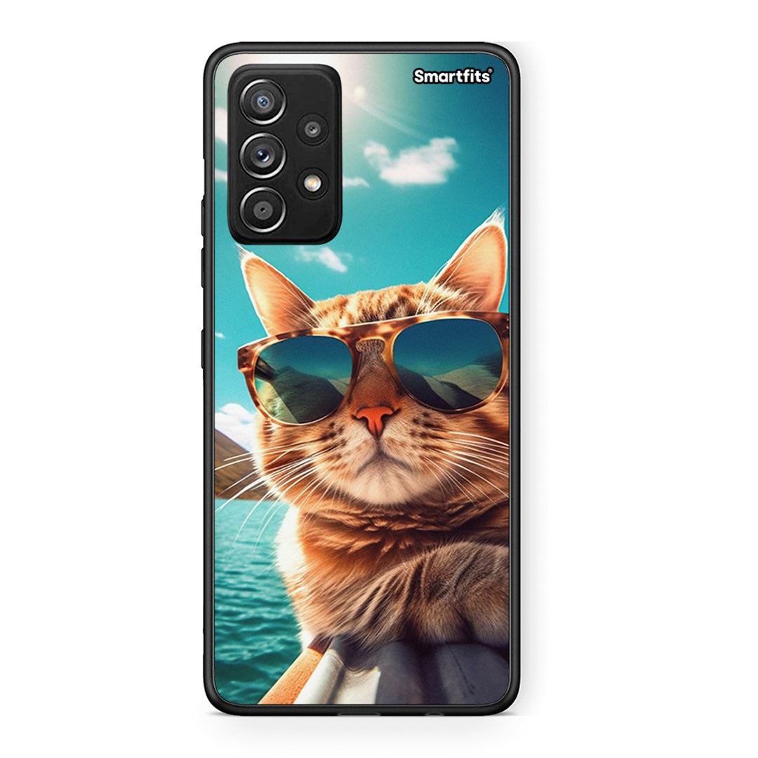 Samsung Galaxy A52 Summer Cat θήκη από τη Smartfits με σχέδιο στο πίσω μέρος και μαύρο περίβλημα | Smartphone case with colorful back and black bezels by Smartfits