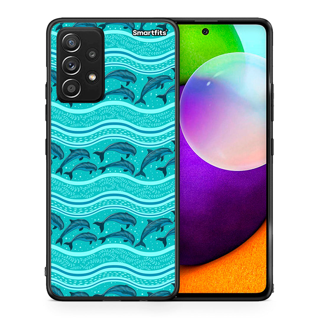 Θήκη Samsung Galaxy A52 Swimming Dolphins από τη Smartfits με σχέδιο στο πίσω μέρος και μαύρο περίβλημα | Samsung Galaxy A52 Swimming Dolphins case with colorful back and black bezels