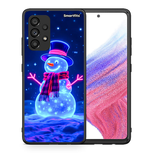 Θήκη Samsung A53 5G Christmas Neon Snowman από τη Smartfits με σχέδιο στο πίσω μέρος και μαύρο περίβλημα | Samsung A53 5G Christmas Neon Snowman case with colorful back and black bezels