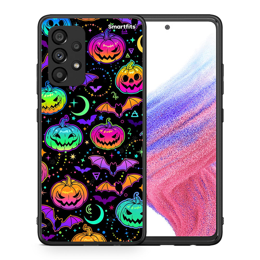 Θήκη Samsung A53 5G Neon Halloween από τη Smartfits με σχέδιο στο πίσω μέρος και μαύρο περίβλημα | Samsung A53 5G Neon Halloween case with colorful back and black bezels