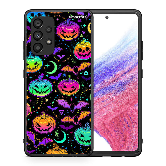 Θήκη Samsung A53 5G Neon Halloween από τη Smartfits με σχέδιο στο πίσω μέρος και μαύρο περίβλημα | Samsung A53 5G Neon Halloween case with colorful back and black bezels