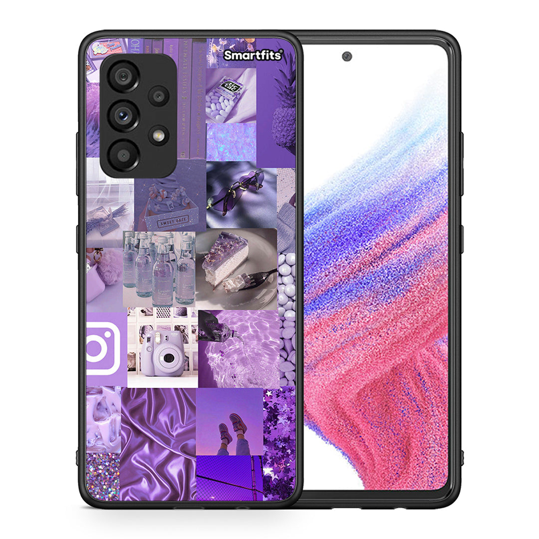 Θήκη Samsung A53 5G Purple Aesthetic Collage από τη Smartfits με σχέδιο στο πίσω μέρος και μαύρο περίβλημα | Samsung A53 5G Purple Aesthetic Collage case with colorful back and black bezels