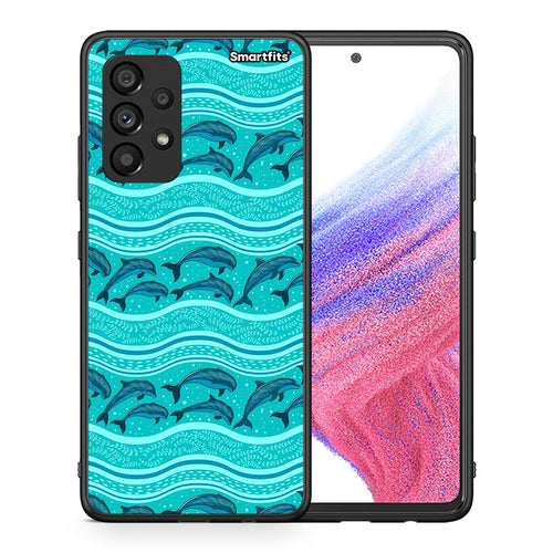 Θήκη Samsung A53 5G Swimming Dolphins από τη Smartfits με σχέδιο στο πίσω μέρος και μαύρο περίβλημα | Samsung A53 5G Swimming Dolphins case with colorful back and black bezels